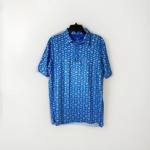 Bogey Bros Golf Polo Shirt Mens Medium Blue Performance Stretch Pigs Fly Pattern